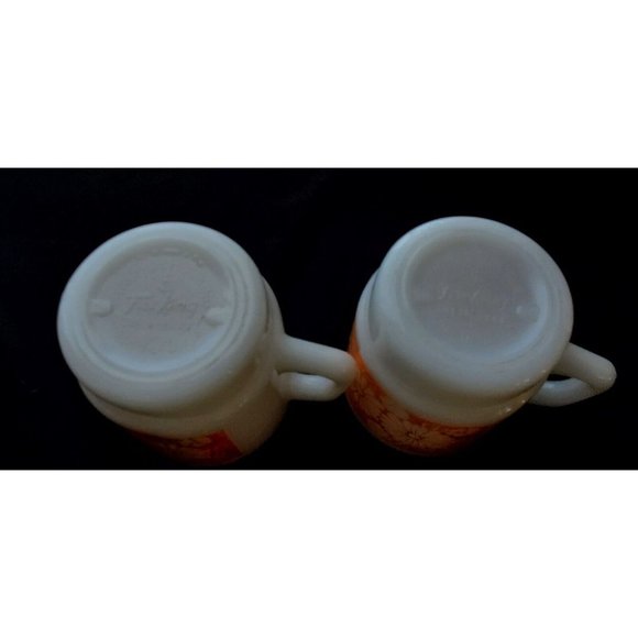 Fire King milk glass stacking mugs. Orange daisy - Picture 4 of 4